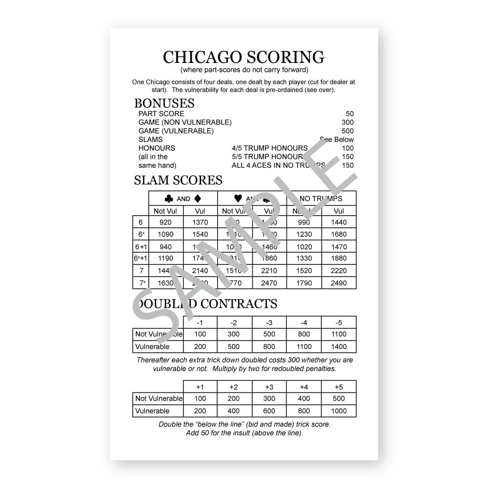 Pocket Size Rubber Bridge Scoring Table Simon Lucas Bridge Supplies