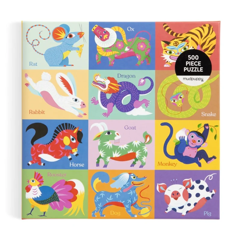 chinese zodiac 500 piece jigsaw puzzle by nan cao from mudpuppy/galison box front