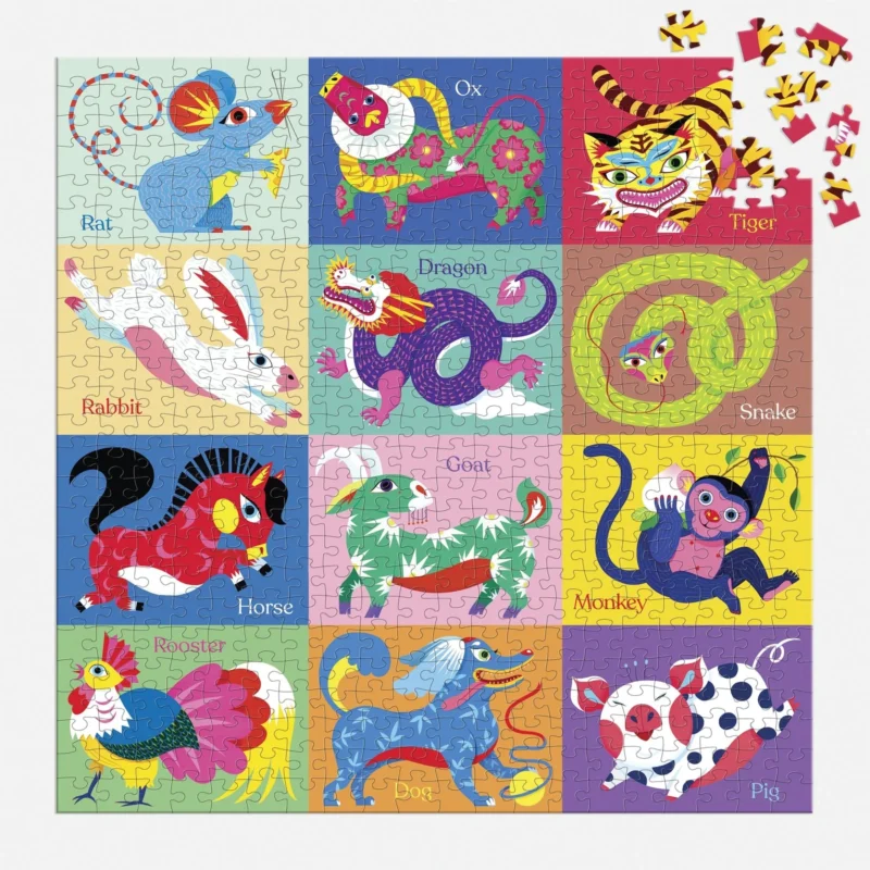 chinese zodiac 500 piece jigsaw puzzle by nan cao from mudpuppy/galison jugsaw part complete