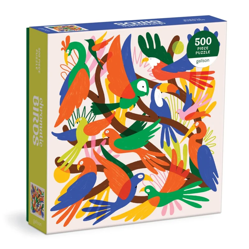 chromatic birds 500 piece jigsaw puzzle galison box angled