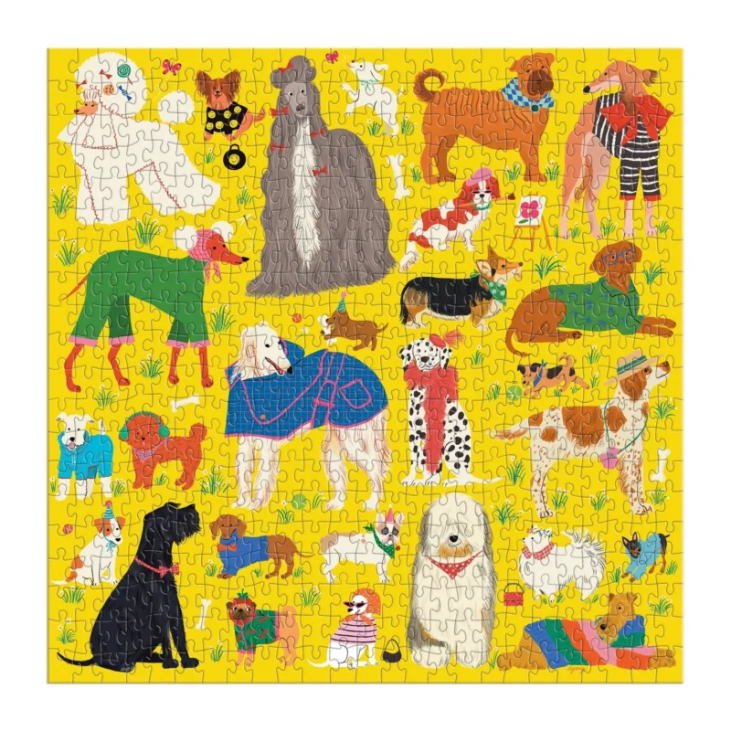 fashionable dogs 500 piece jigsaw puzzle by ayang cempaka from galison completed jigsaw