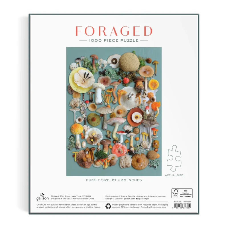 foraged 1000 piece jigsaw puzzle by sherrie sanville from galison box back