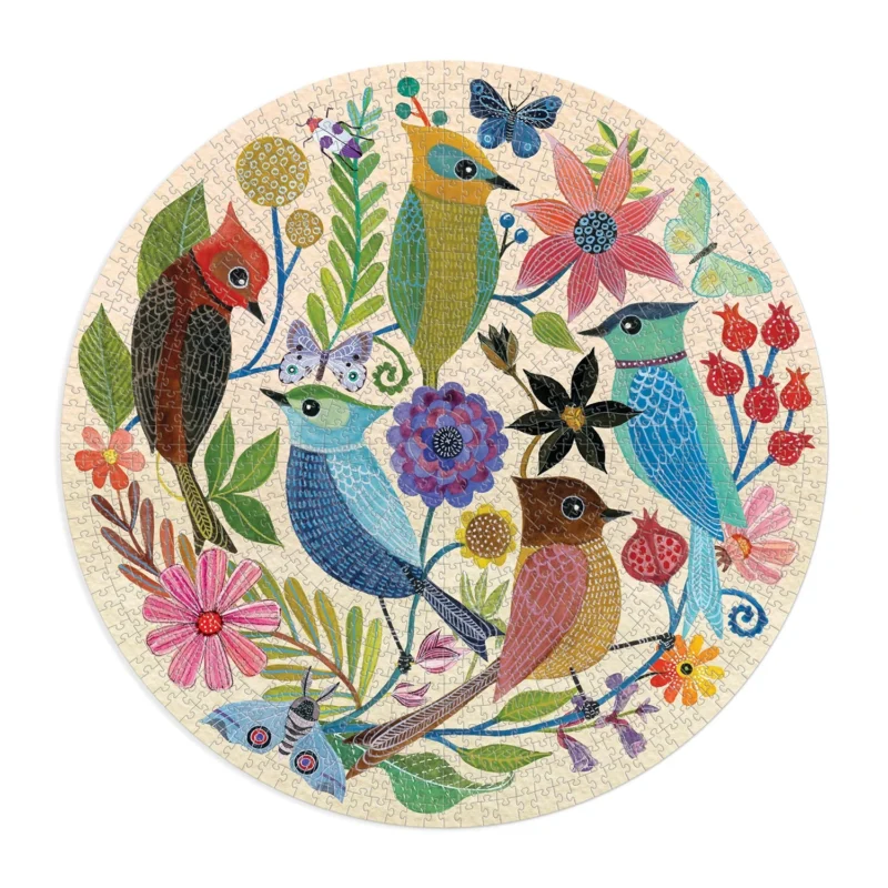 geninne zlatkis circle of avian friends 1000 piece round jigsaw puzzle from galison completed jigsaw