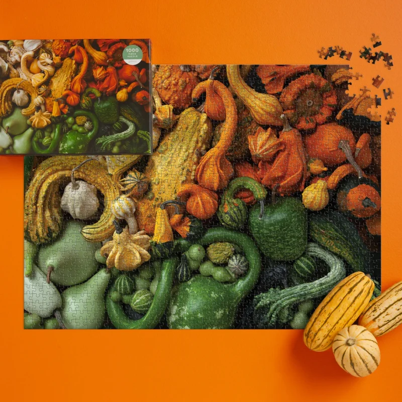 galison gourds 1000 piece jigsaw puzzle by julie seabrook ream showing finished size compared to box