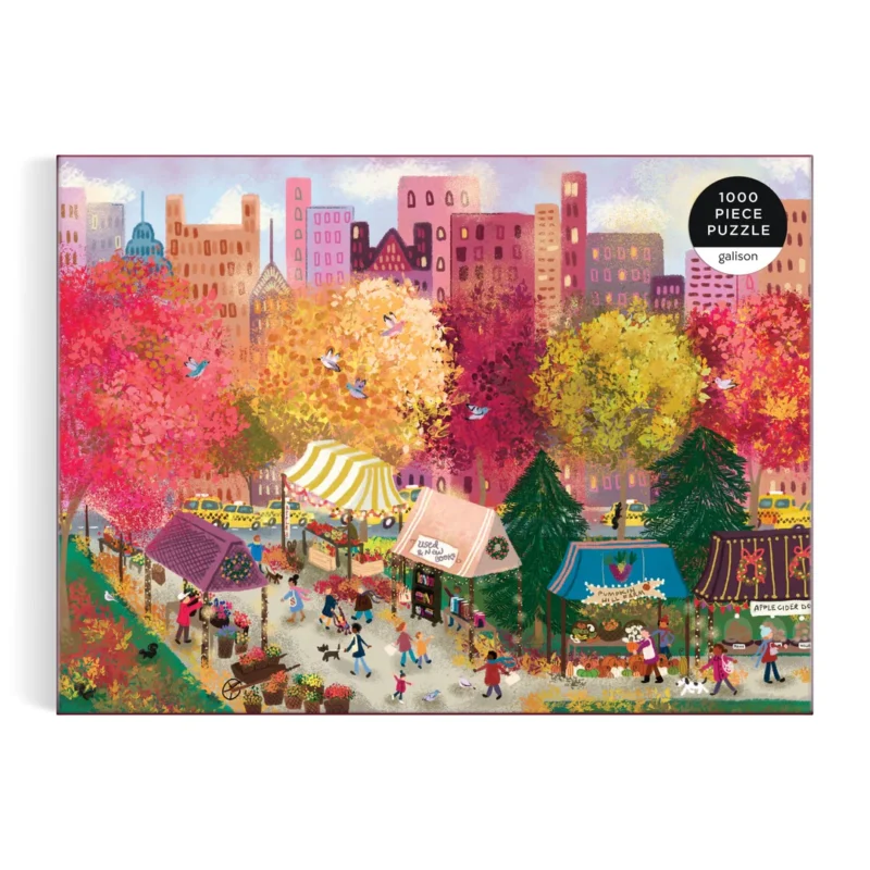 joy laforme autumn at the city market 1000 piece jigsaw puzzle from galison showing box front