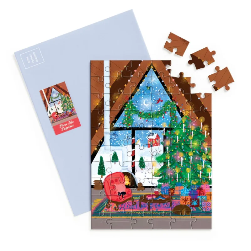 joy aforme cozy cabin greeting card jigsaw puzzle card partly completed