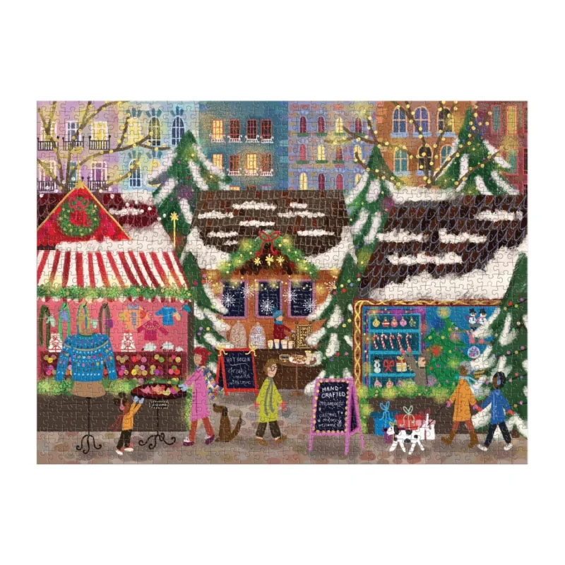 merry market 1000 piece foil jigsaw puzzle by joy laforme from galison completed puzzle