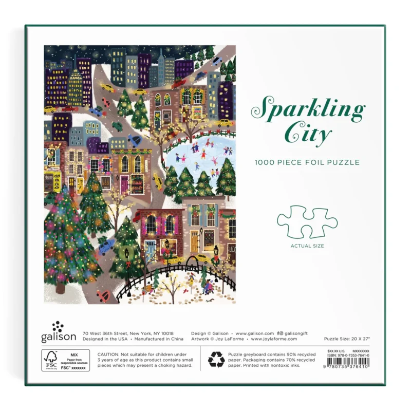 galison sparkling city 1000 piece foil jigsaw puzzle by joy laforme box back