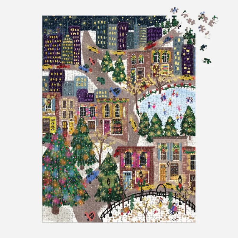 galison sparkling city 1000 piece foil jigsaw puzzle by joy laforme jigsaw partly completed