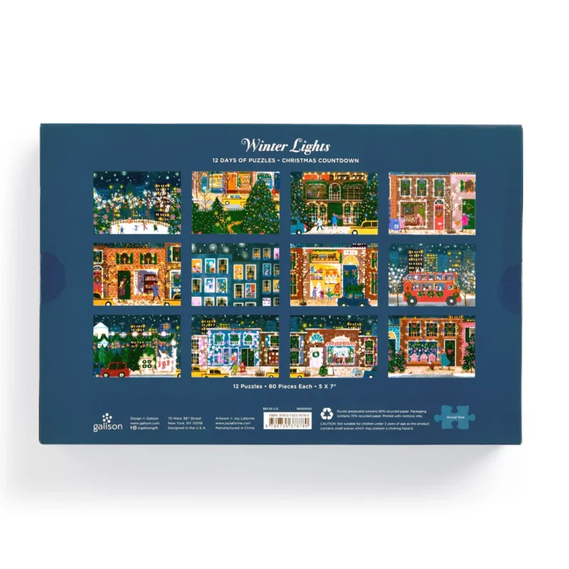 galison winter lights 12 days of jigsaw puzzles holiday countdown advent calendars by joy laforme box back