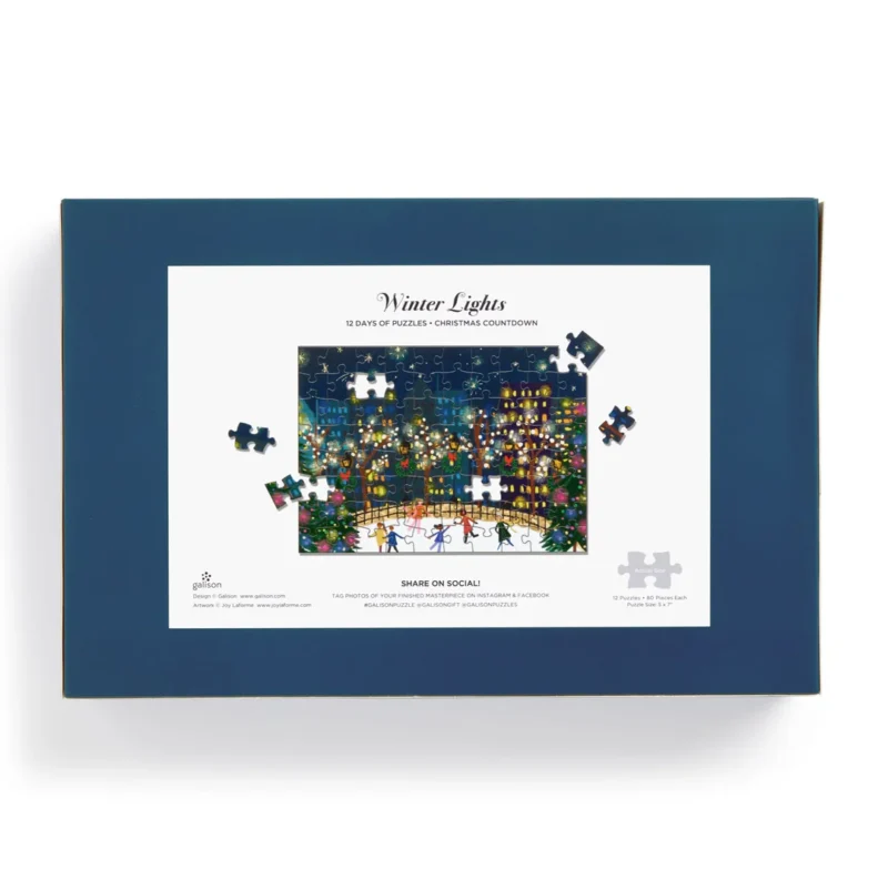 galison winter lights 12 days of jigsaw puzzles holiday countdown advent calendars by joy laforme inner box front