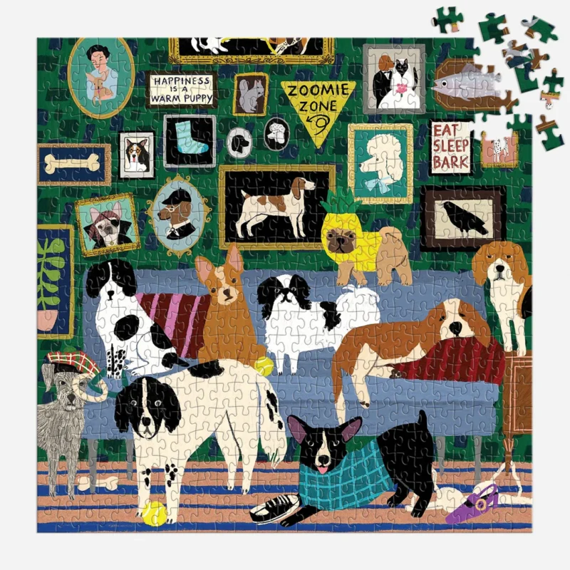 galison lounge dogs 500 piece jigsaw puzzle by anne bentley part complete jigsaw