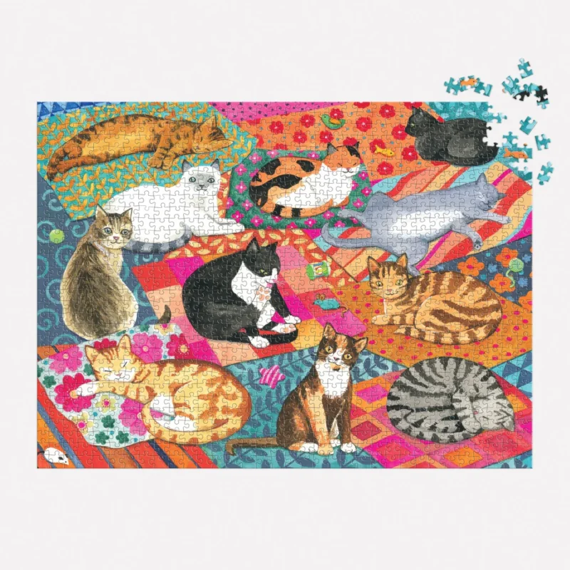 galison lounging cats 1000 piece jigsaw puzzle by alison kolesar partly completed jigsaw