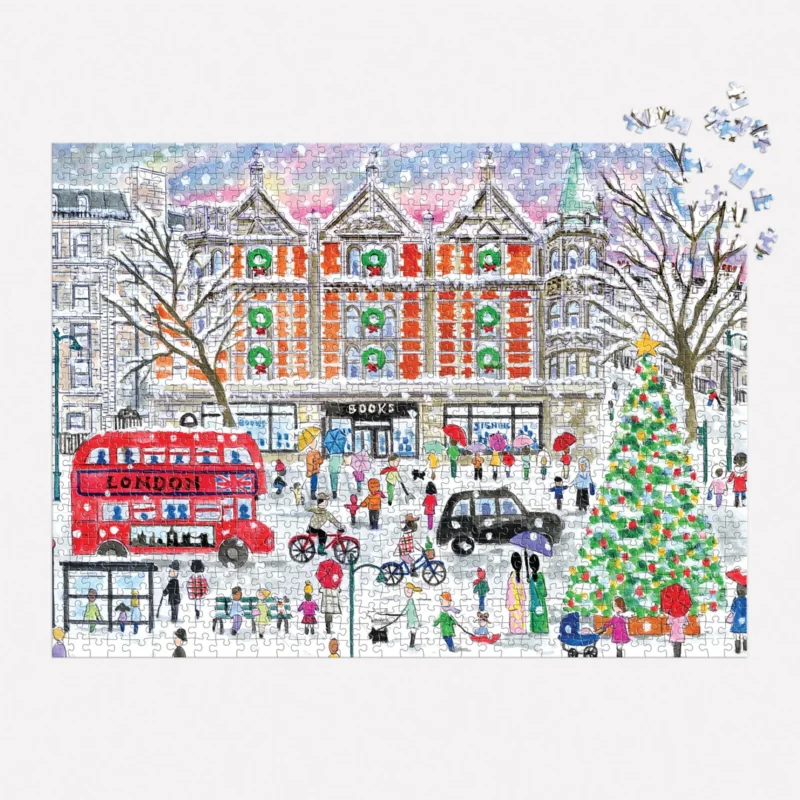 michael storrings christmas in london 1000 piece jigsaw puzzle by galison jigsaw partly done