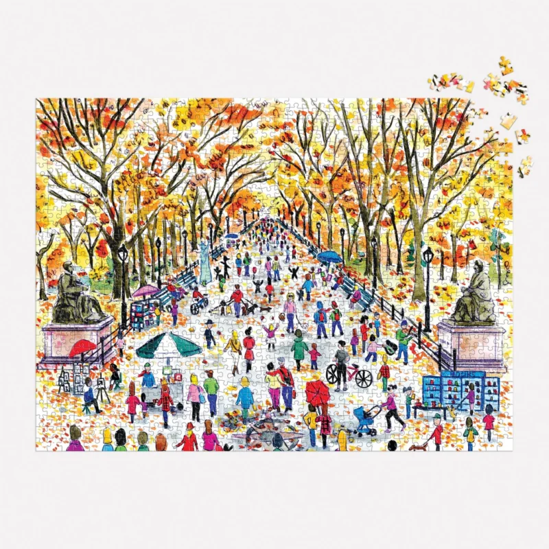 michael storrings fall in central park 1000 piece jigsaw puzzle from galison part complete