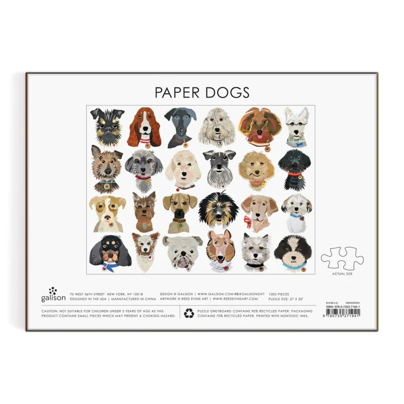 reed evins paper dogs 1000 piece jigsaw puzzle galison box back