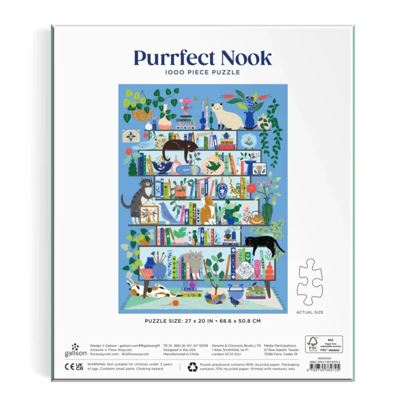 galison purrfect nook 1000 piece jigsaw puzzle by flora waycott box back