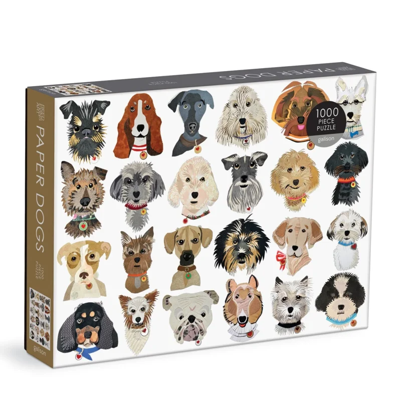 reed evins paper dogs 1000 piece jigsaw puzzle galison box angled