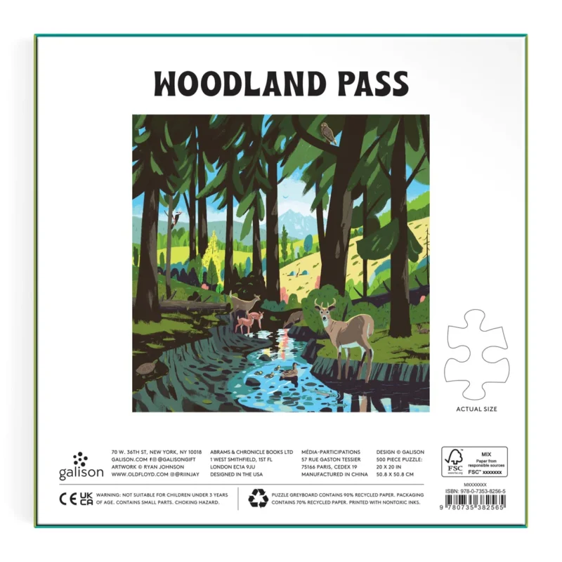 galison woodland pass 500 piece puzzle jigsaw puzzle ryan johnson box back